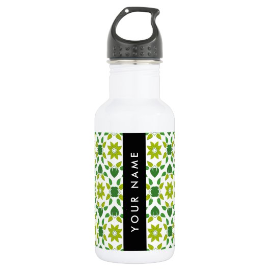 Bladpatroon, Groene Bladeren, Uw Naam Waterfles (Voorkant)