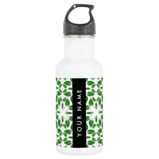 Bladpatroon, Groene Bladeren, Uw Naam Waterfles (Voorkant)