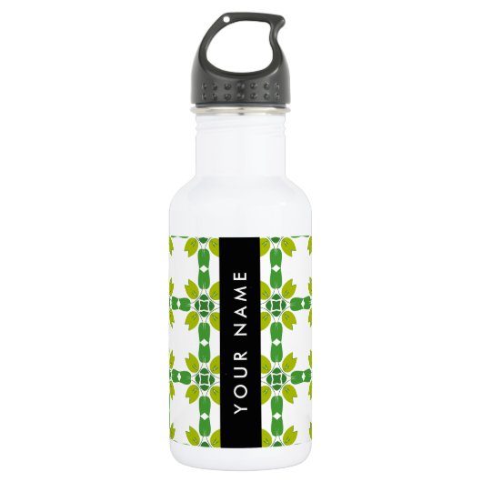 Bladpatroon, Groene Bladeren, Uw Naam Waterfles (Voorkant)