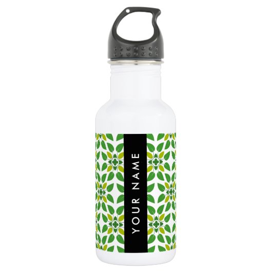 Bladpatroon, groene bladeren, uw naam waterfles (Voorkant)