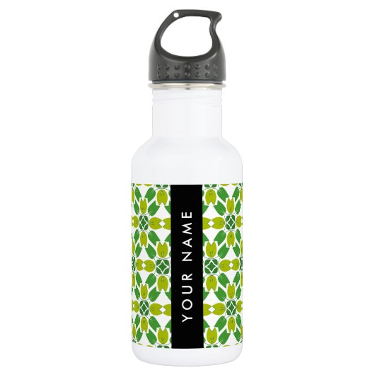 Bladpatroon, Groene Bladeren, Uw Naam Waterfles (Voorkant)