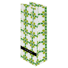 Bladpatroon, Groene Bladeren, Uw Naam Wijn Cadeautas