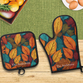 Bladpatroon Herfstkleuren Herfst Ovenwant & Pannenlap Set