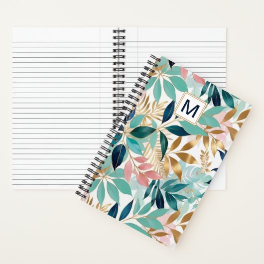 Bladpatroon  kleurrijke bladeren monogram notitieboek (Binnen)