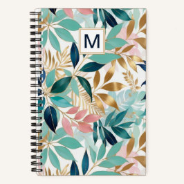 Bladpatroon Mooie Kleurrijke Bladeren Met Monogram Notitieboek