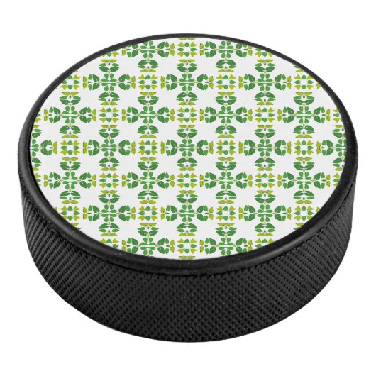 Bladpatroon, patroon van bladeren, groene bladeren hockey puck (3/4)