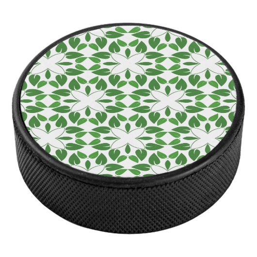 Bladpatroon, patroon van bladeren, groene bladeren hockey puck (3/4)