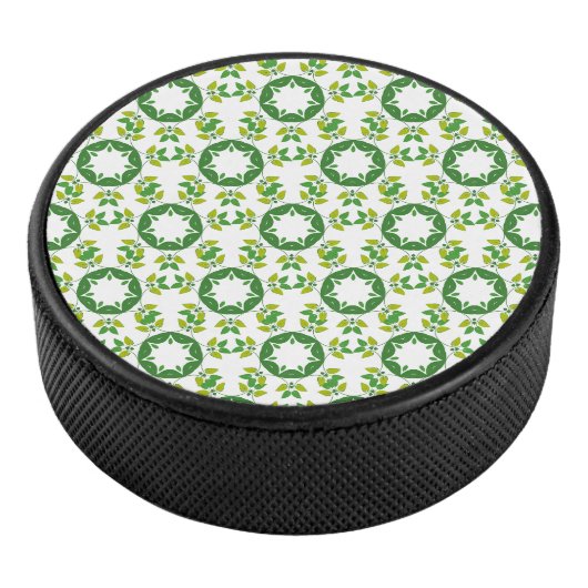 Bladpatroon, patroon van bladeren, groene bladeren hockey puck (3/4)