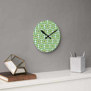 Bladpatroon, patroon van bladeren, groene bladeren ronde klok