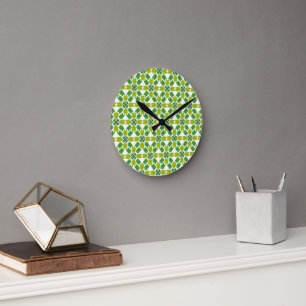 Bladpatroon, patroon van bladeren, groene bladeren ronde klok