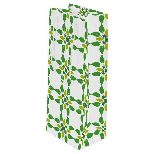 Bladpatroon, patroon van bladeren, groene bladeren wijn cadeautas (Achterkant Gekanteld)