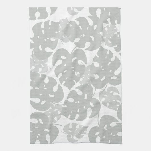 Bladpatroon van grijs monster theedoek (Verticaal)