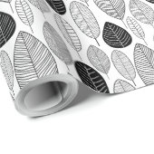 Bladpatroon - Zwart op Wit Cadeaupapier (Rol Hoek)