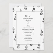 Bladpatroon Zwart Wit Monogram Naam Bruiloft Kaart (Voorkant)