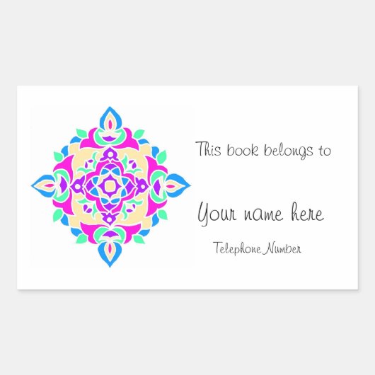 Bladplaat met Rangoli-patroon Rechthoekige Sticker (Voorkant)