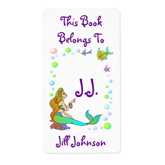 Bladplaten Zee Zeemeermin Punten bij Initialen Lab Etiket (Voorkant)