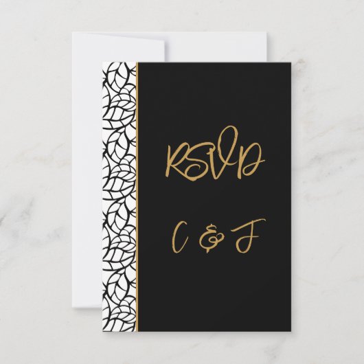 Bladrand Zwart & Wit Bruiloft Menu Muziek RSVP (Voorkant)