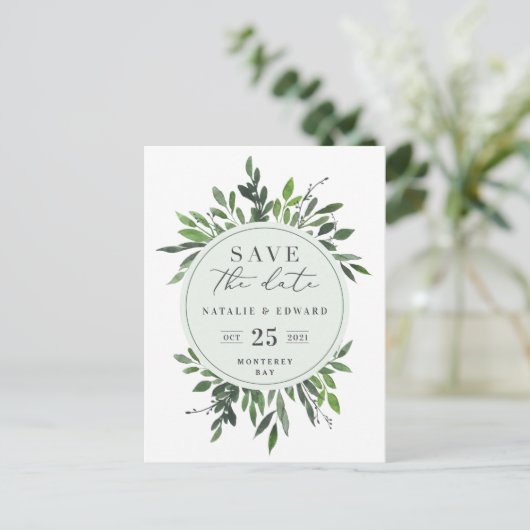 bladrijke aquarel foto save the date ansichtkaart aankondigingskaart (Staand voorkant)