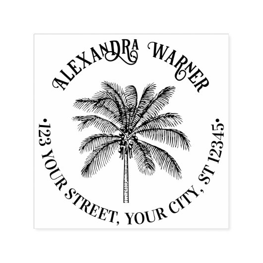Bladrijke Kokospalm Boom Naam Retouradres  Zelfinktende Stempel (Design)