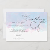 Bladschrift Roze Blauw Lila Waterverven Bruiloft Kaart (Voorkant)