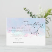 Bladschrift Roze Blauw Lila Waterverven Bruiloft Kaart (Staand voorkant)