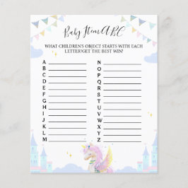 Bladspel "Baby Item ABC" voor baby shower.