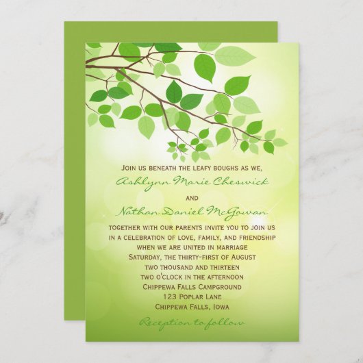 Bladtak Camping of Natuur Huwelijksuitnodiging Programmakaart (Voorkant / Achterkant)