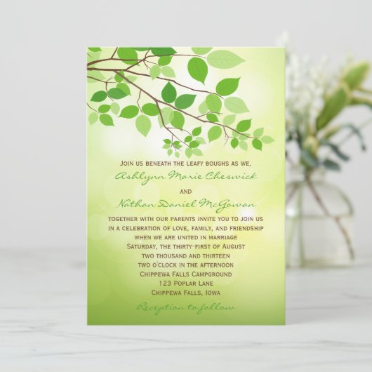 Bladtak Camping of Natuur Huwelijksuitnodiging Programmakaart (Staand voorkant)