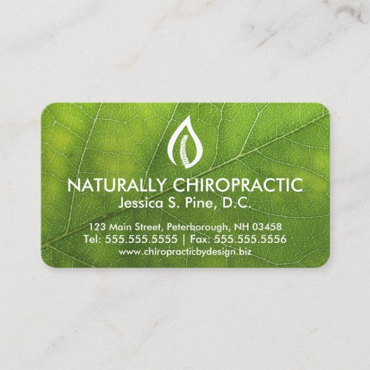 Bladtextiel/Logo chiropractische Visitekaartjes (Voorkant)