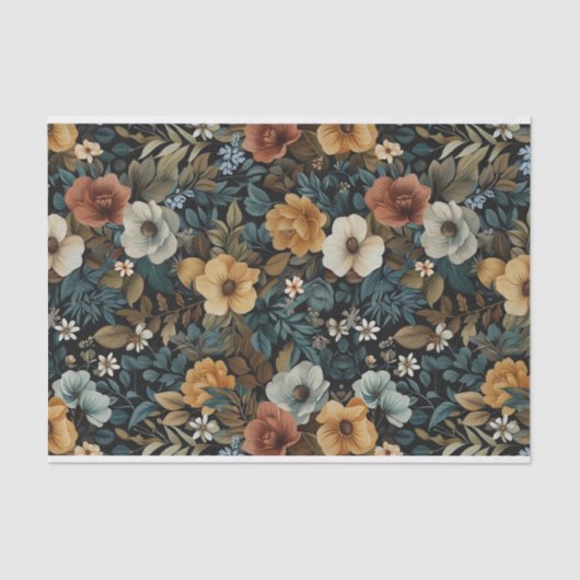 Bladvormige Bloemen Illustraties op Donkere Achter Tissuepapier (Voorkant)