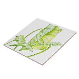 Bladvormige sculpturen op een keramische Tegel (3) Tegeltje