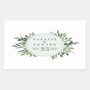 Bladvormige waterverf Bloemen Bruiloft Naam Sticke Rechthoekige Sticker