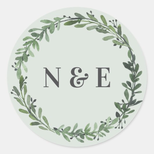 Bladvormige waterverf Bloemen Bruiloft Naam Sticke Ronde Sticker (Voorkant)