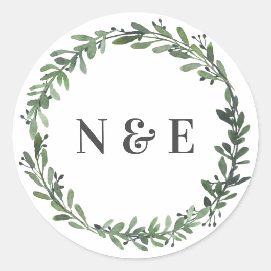 Bladvormige waterverf Bloemen Bruiloft Naam Sticke Ronde Sticker (Voorkant)