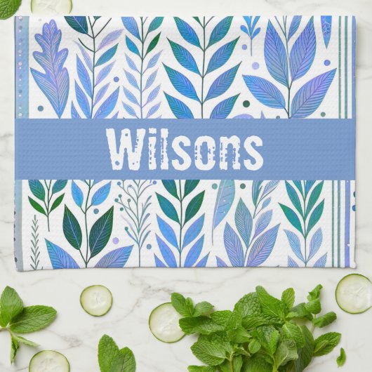 Bladwijnstokken patroon. blauw en maagdenpalm theedoek (Gevouwen)