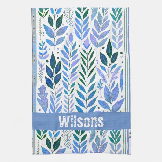 Bladwijnstokken patroon. blauw en maagdenpalm theedoek (Verticaal)