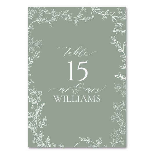 Bladwijze Groene Elegante Monogram Tafel Kaart (Achterkant)