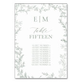 Bladwijze Groene Elegante Monogram Tafel Kaart (Voorkant)