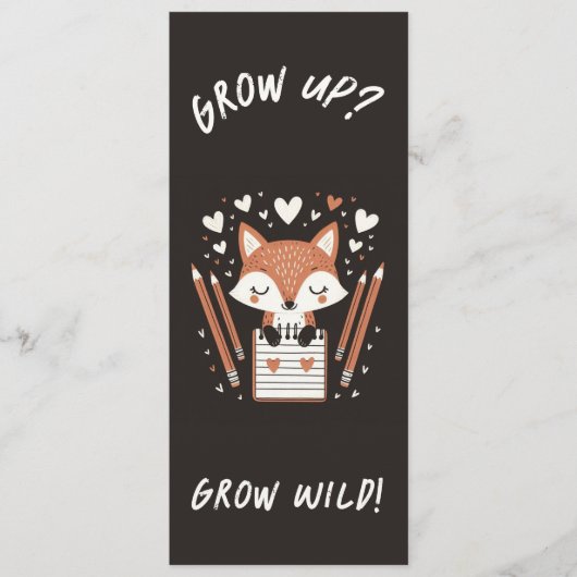 Bladwijzer Fox met Journal - "Opgroeien? Word wild Menu (Voorkant)