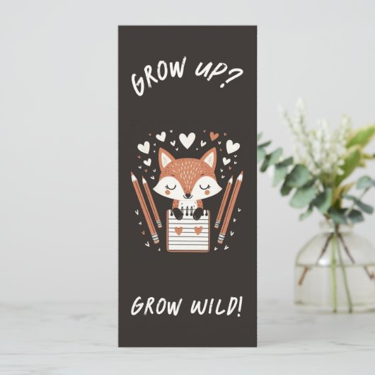 Bladwijzer Fox met Journal - "Opgroeien? Word wild Menu (Staand voorkant)