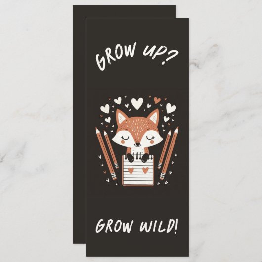Bladwijzer Fox met Journal - "Opgroeien? Word wild Menu (Voorkant / Achterkant)