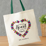 Bladwijzer Leraar Gezegde Cadeaus Tote Bag<br><div class="desc">Dank je canvas tas van de leraar met een hart gemaakt uit schoolboeken,  een zoet gezegde van de leraar,  en hun naam.</div>