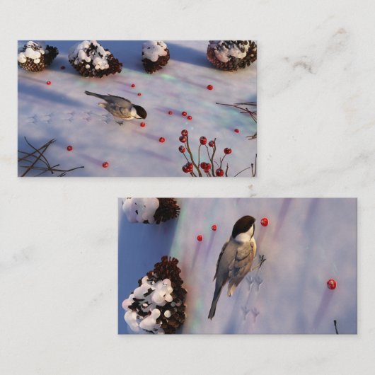 Bladwijzer van Chickadee Winter Visitekaartje (Voorkant / Achterkant)