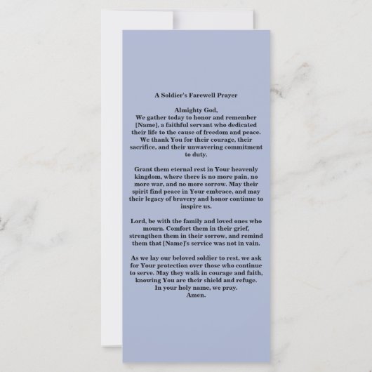 Bladwijzer voor het Militair Begrafenisgebed Kaart (Achterkant)