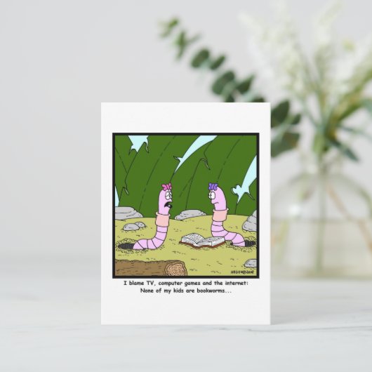 Bladwijzer: Worm Cartoon Briefkaart (Staand voorkant)