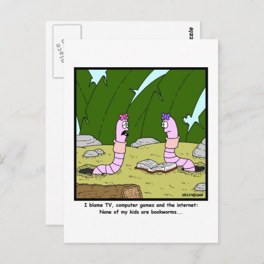 Bladwijzer: Worm Cartoon Briefkaart (Voorkant / Achterkant)