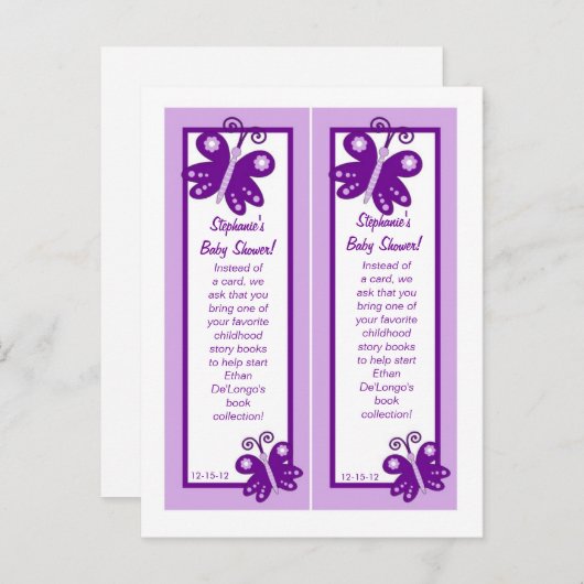 Bladwijzers Trouwjurk Paars Lente Vlinder Uitnodiging Briefkaart (Voorkant / Achterkant)