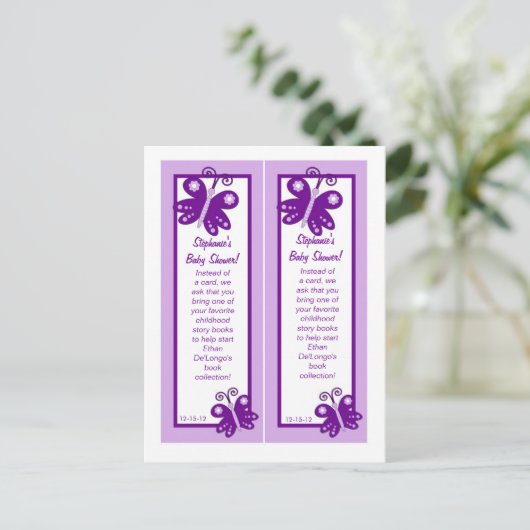 Bladwijzers Trouwjurk Paars Lente Vlinder Uitnodiging Briefkaart (Staand voorkant)