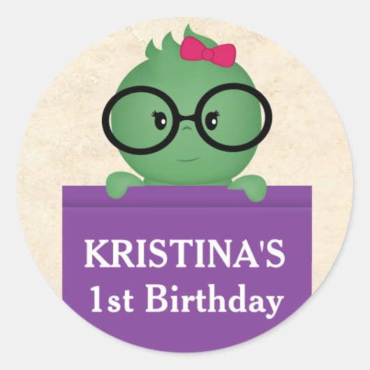 Bladworm Girl Birthday Ronde Sticker (Voorkant)