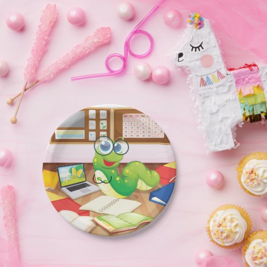 Bladworm in klasse papieren bordje (Feest)